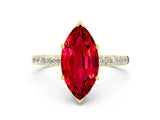 Yellow gold Marquise Cut Ruby Solitaire Ring with Pave Band and Four Prong Setting_24