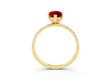 Yellow gold Marquise Cut Ruby Solitaire Ring with Pave Band and Four Prong Setting_27