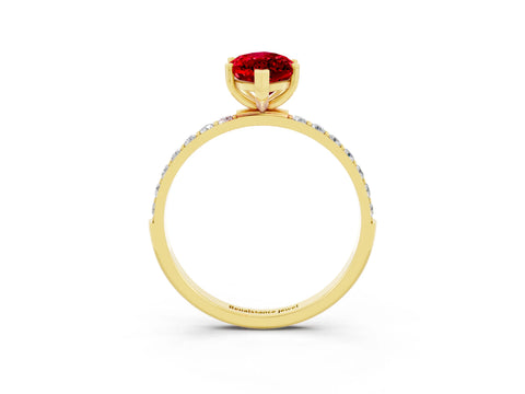 Yellow gold Marquise Cut Ruby Solitaire Ring with Pave Band and Four Prong Setting_27