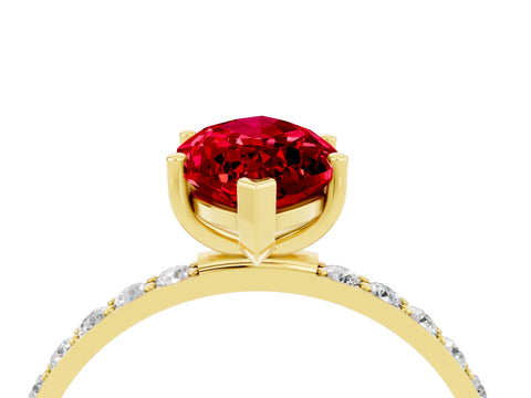 Yellow gold Marquise Cut Ruby Solitaire Ring with Pave Band and Four Prong Setting_28