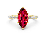 Yellow gold Marquise Cut Ruby Solitaire Ring with Round  Pavé Band and Four-Prong Setting_36