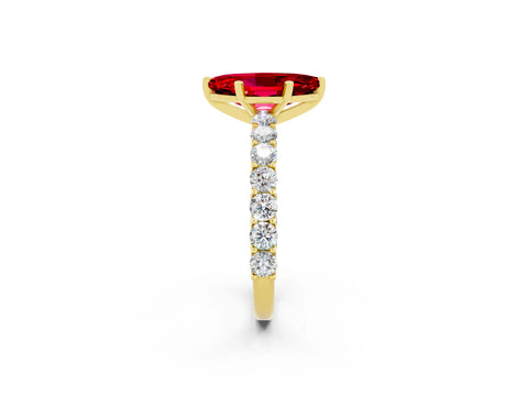 Yellow gold Marquise Cut Ruby Solitaire Ring with Shared Prong Pavé Band and Four-Prong Setting_2