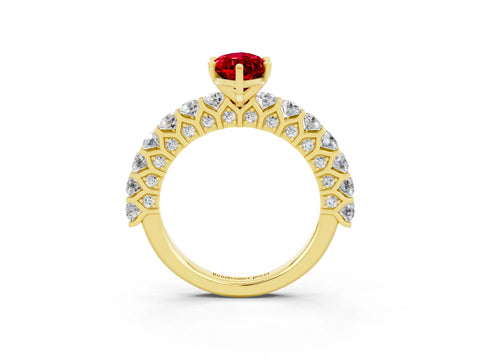 Yellow gold Marquise Cut Ruby Solitaire Ring with Shared Prong Pavé Band and Four-Prong Setting_3