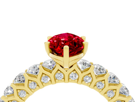 Yellow gold Marquise Cut Ruby Solitaire Ring with Shared Prong Pavé Band and Four-Prong Setting_4