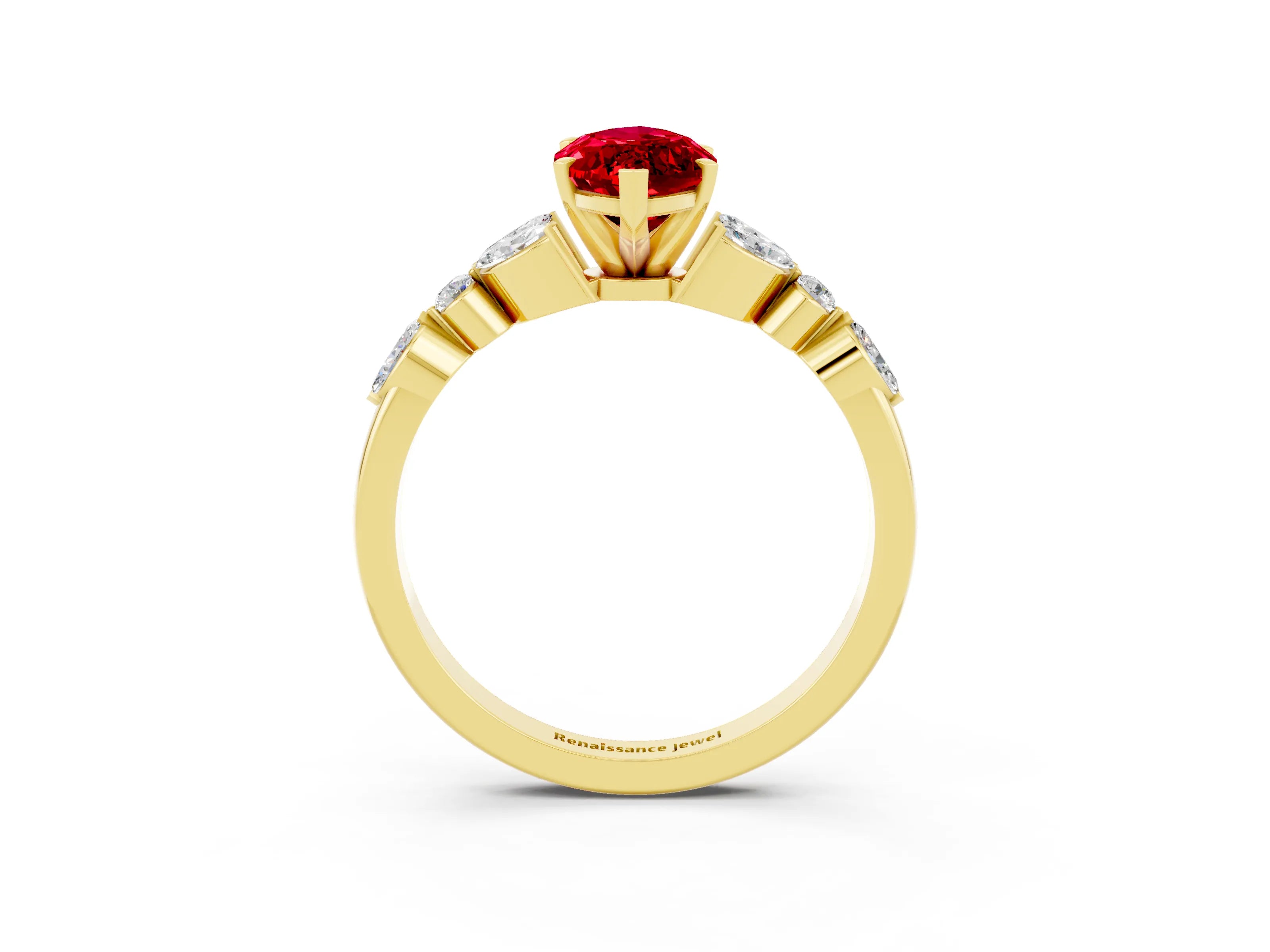 Yellow gold Marquise Cut Ruby Solitaire Ring with Side Stones and Four-Prong Setting_15