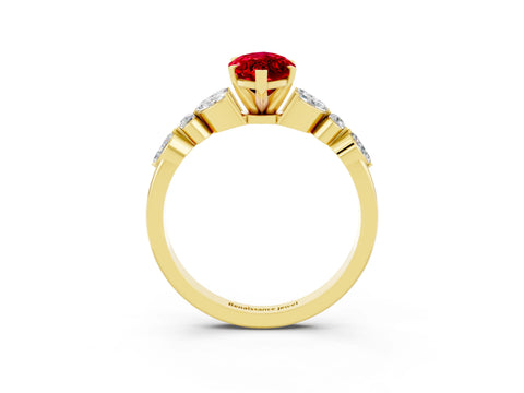 Yellow gold Marquise Cut Ruby Solitaire Ring with Side Stones and Four-Prong Setting_15