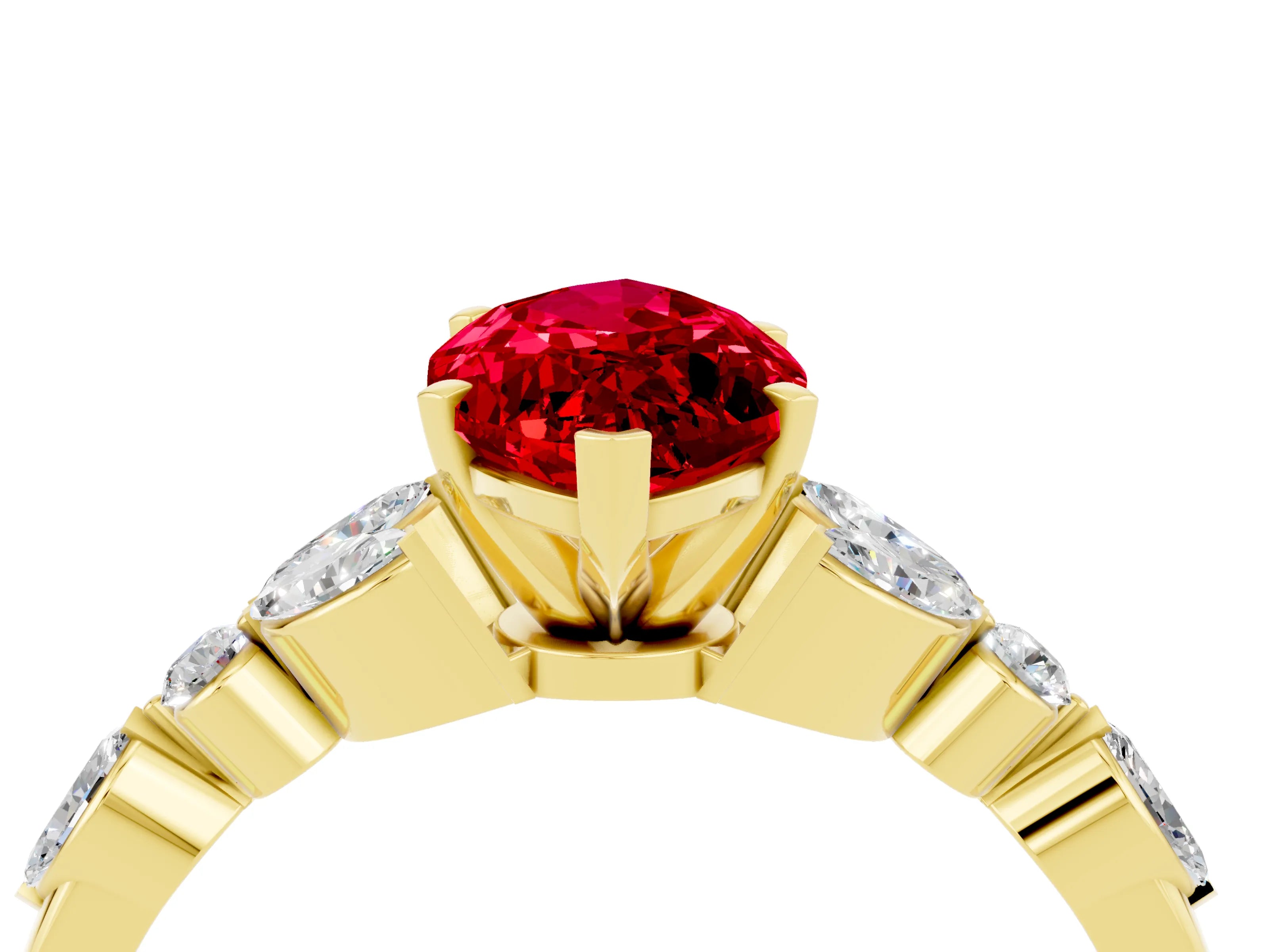 Yellow gold Marquise Cut Ruby Solitaire Ring with Side Stones and Four-Prong Setting_16