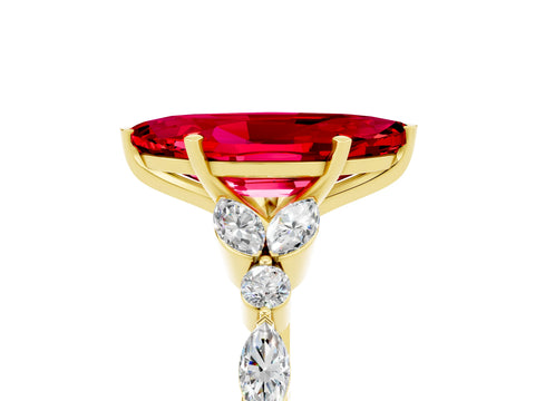 Yellow gold Marquise Cut Ruby Solitaire Ring with Side Stones and Four-Prong Setting_17