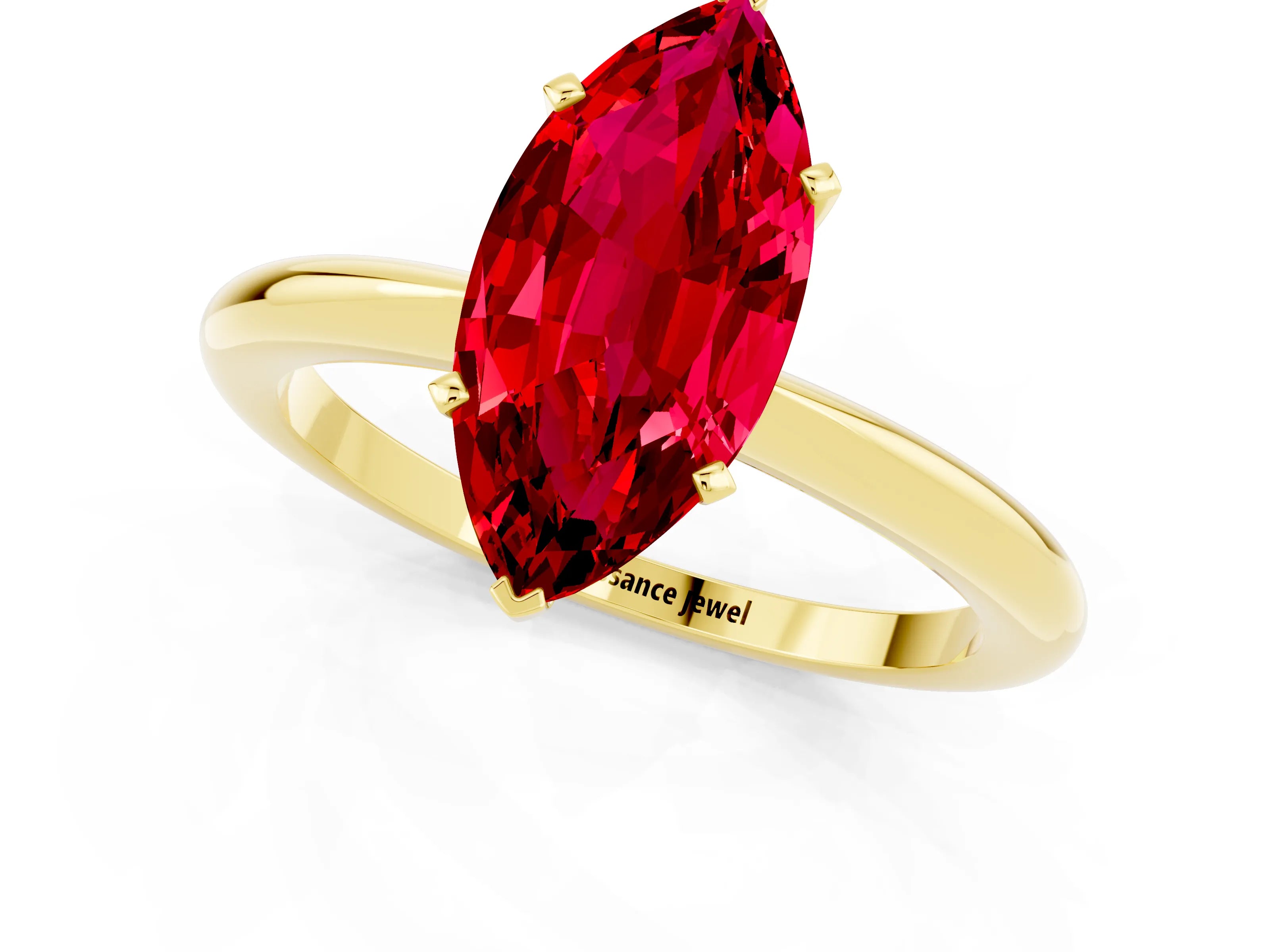 Yellow gold Marquise Cut Ruby Solitaire Ring with Six-Prong Setting and Classic Band_1