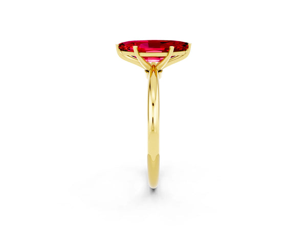 Yellow gold Marquise Cut Ruby Solitaire Ring with Six-Prong Setting and Classic Band