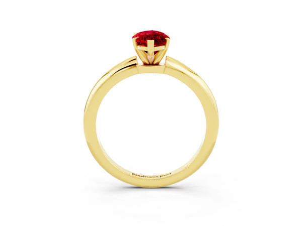 Yellow gold Marquise Cut Ruby Solitaire Ring with Six-Prong Setting and Classic Band