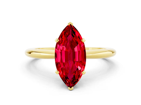 Yellow gold Marquise Cut Ruby Solitaire Ring with Six-Prong Setting and Classic Band