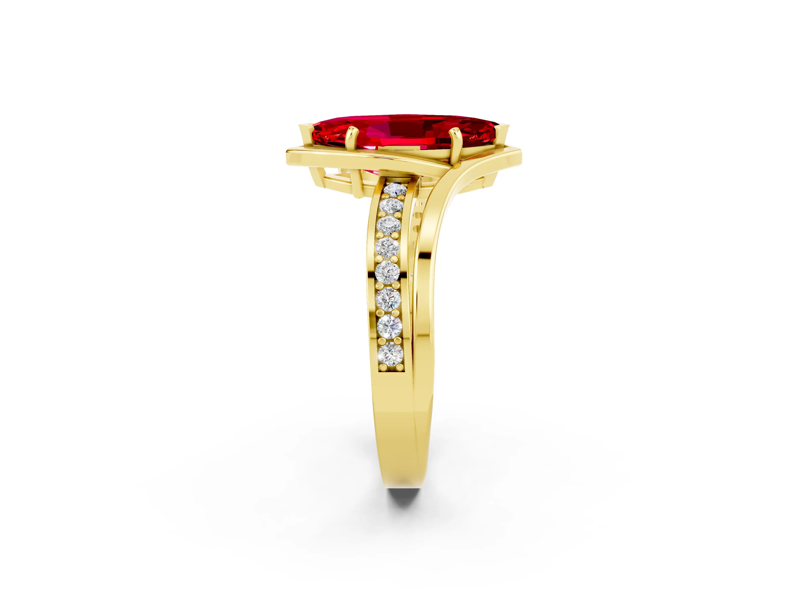 Yellow gold Marquise Cut Ruby Solitaire Ring with Split Shank and Prong Setting_2