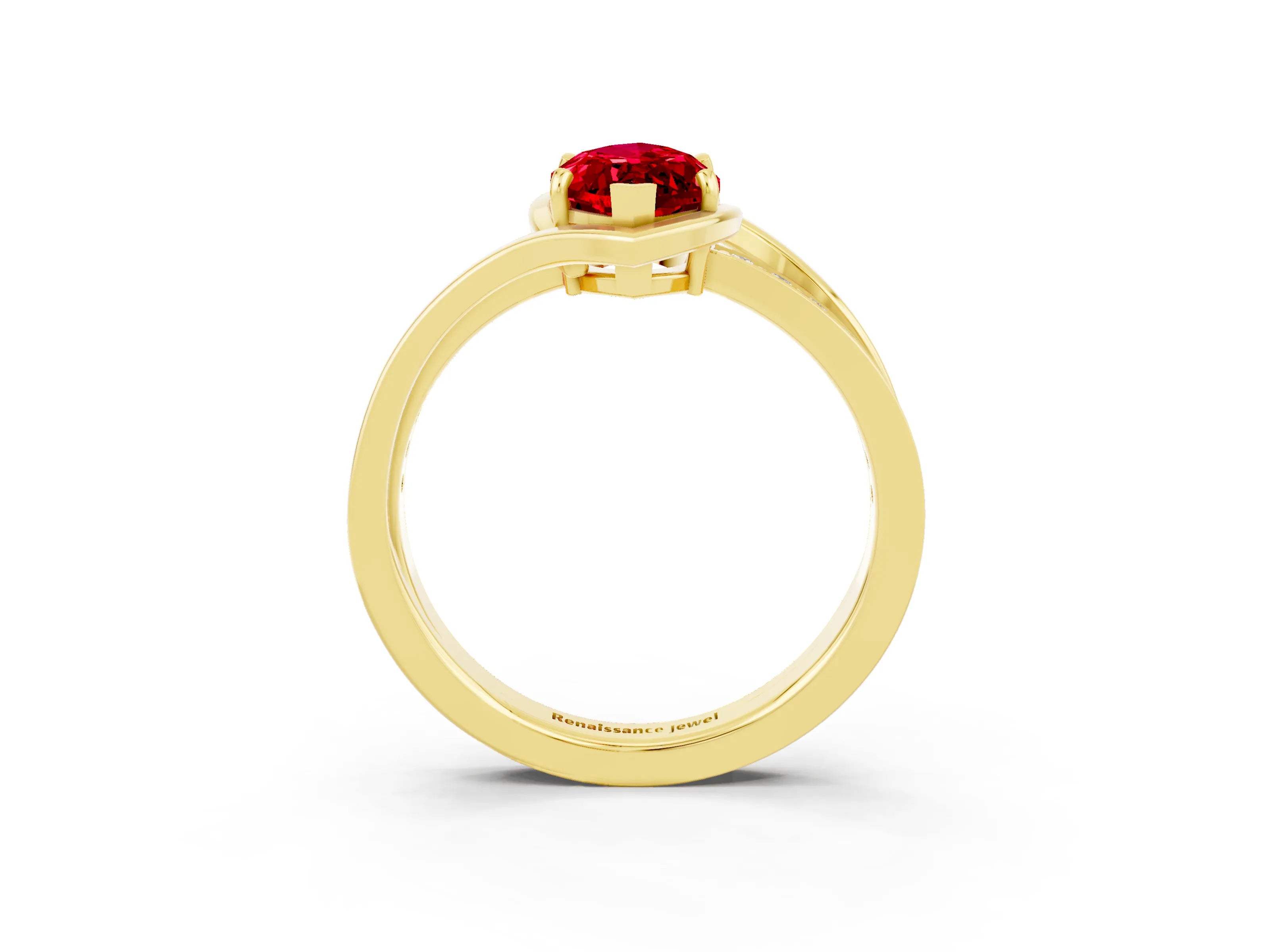 Yellow gold Marquise Cut Ruby Solitaire Ring with Split Shank and Prong Setting_3