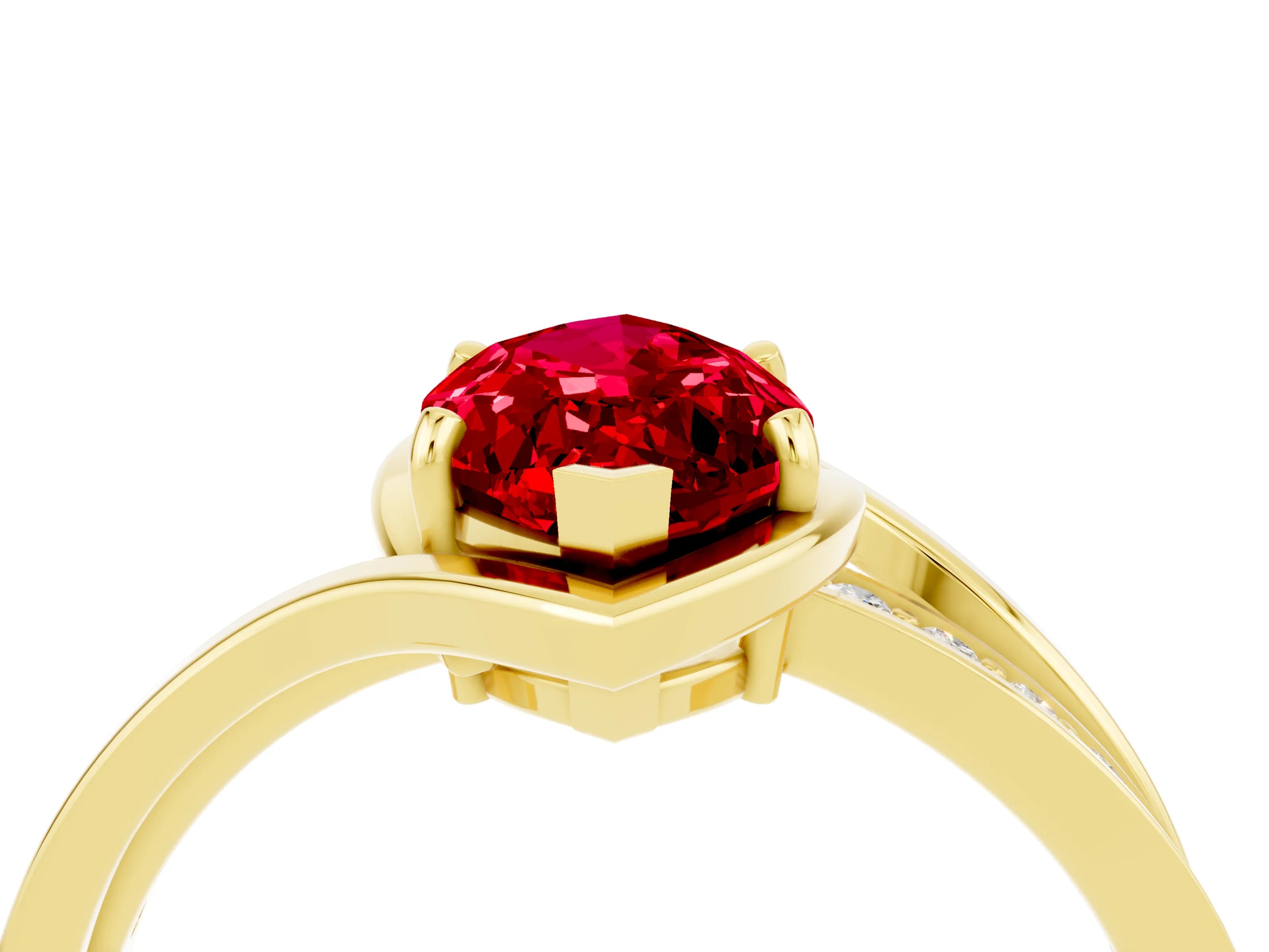 Yellow gold Marquise Cut Ruby Solitaire Ring with Split Shank and Prong Setting_4