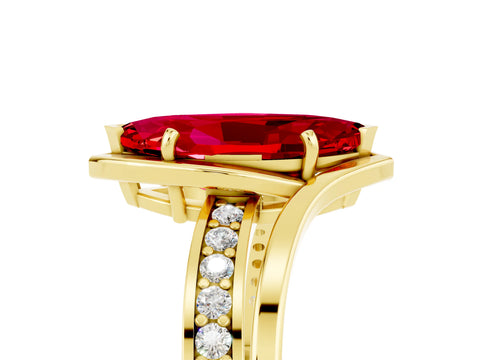 Yellow gold Marquise Cut Ruby Solitaire Ring with Split Shank and Prong Setting_5