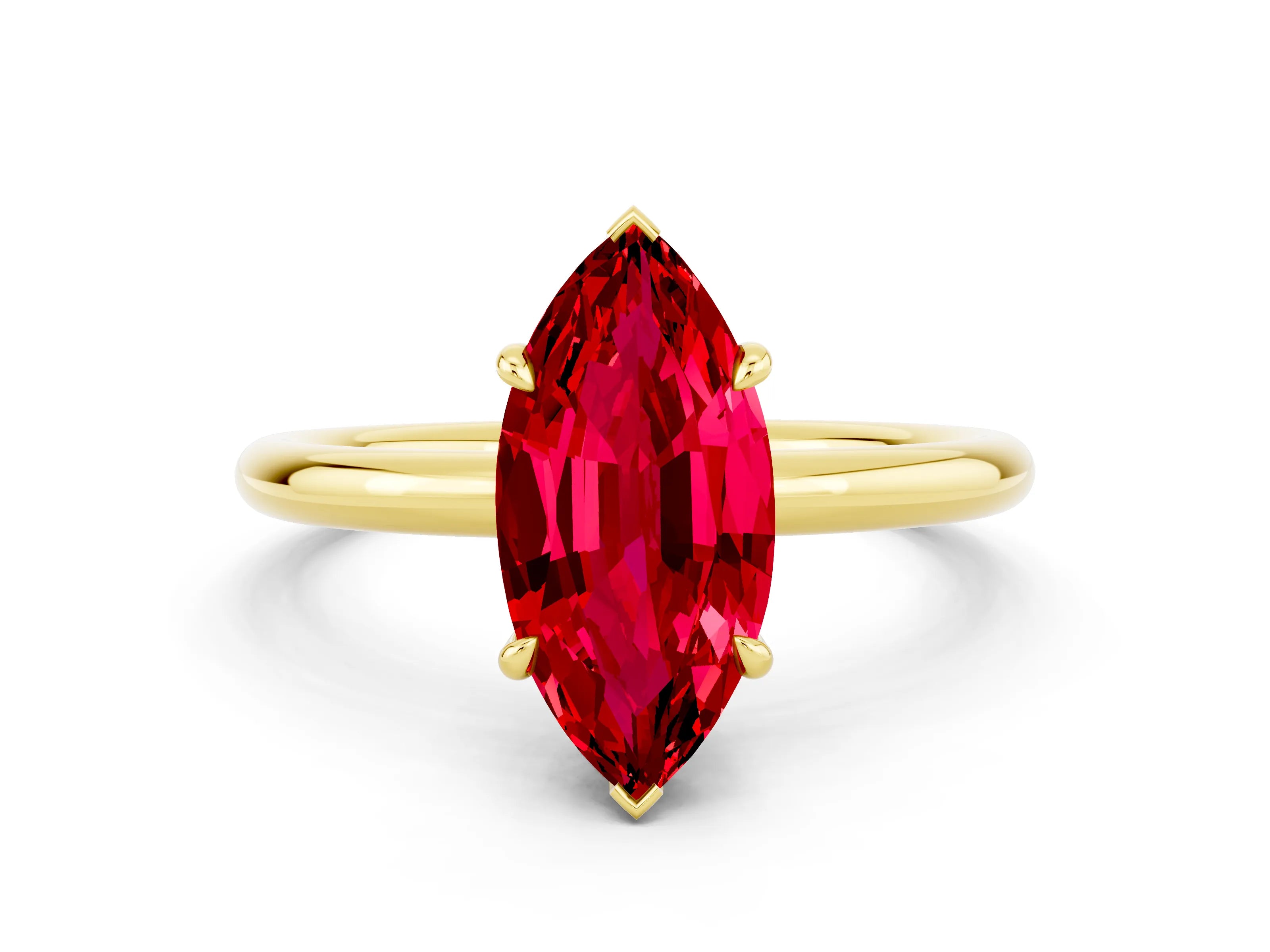 Yellow gold Marquise Cut Ruby Solitaire Ring with Thin Band and Four-Prong Setting_12