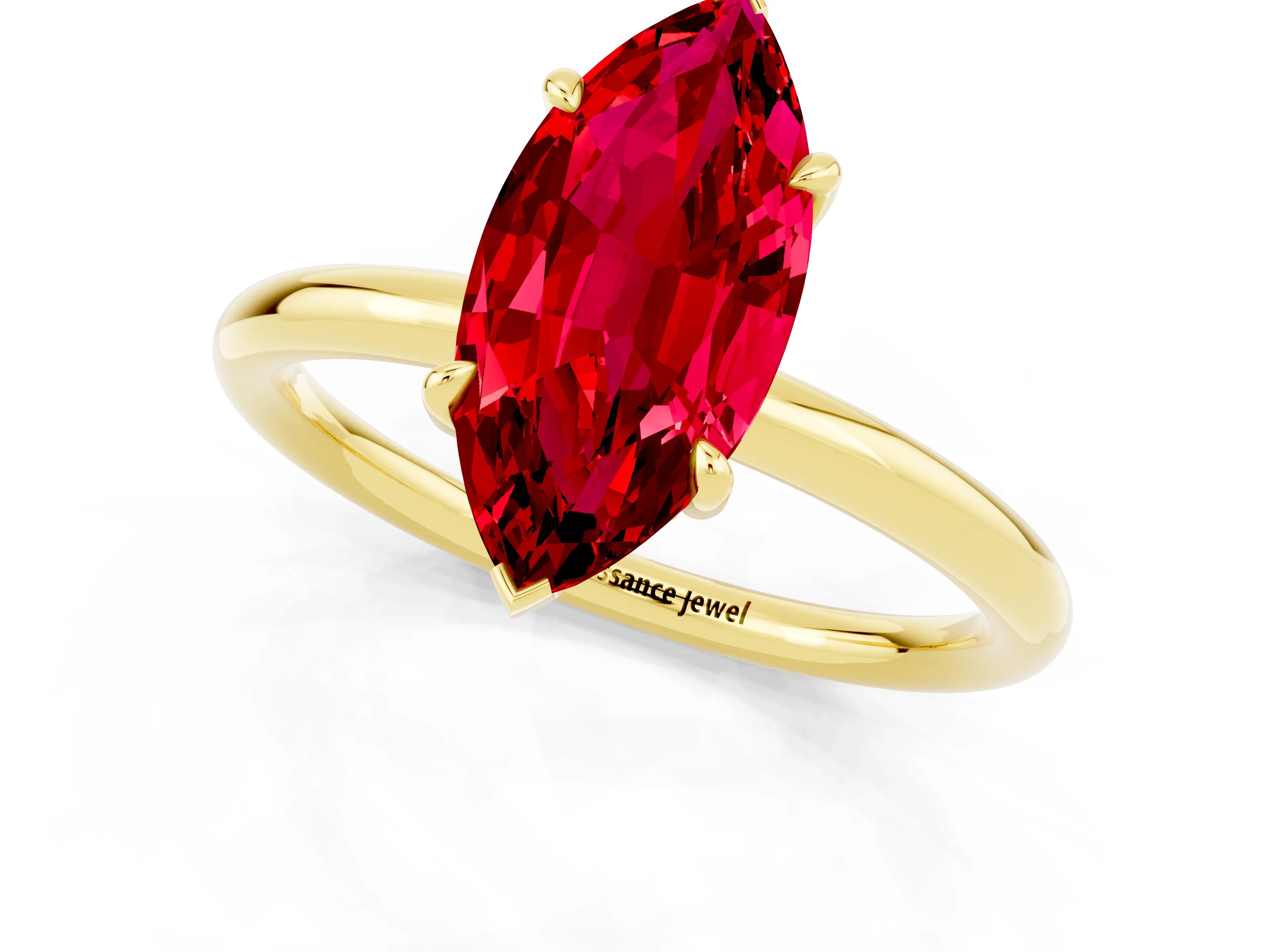 Yellow gold Marquise Cut Ruby Solitaire Ring with Thin Band and Four-Prong Setting_13