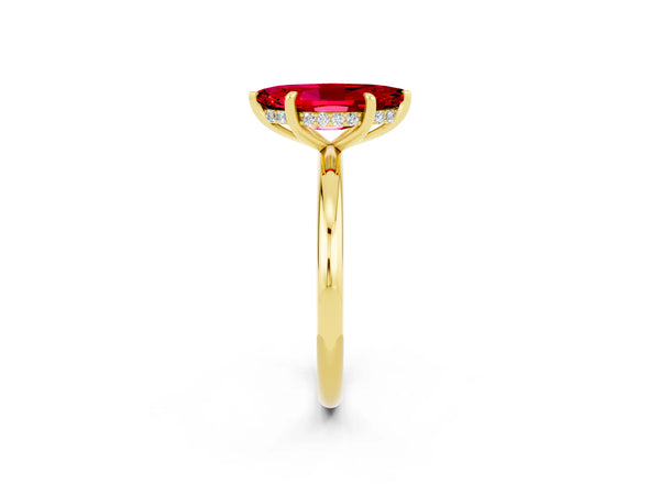 Yellow gold Marquise Cut Ruby Solitaire Ring with Thin Band and Four-Prong Setting