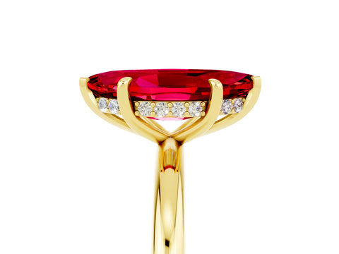 Yellow gold Marquise Cut Ruby Solitaire Ring with Thin Band and Four-Prong Setting_17