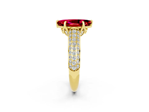 Yellow gold Marquise Cut Ruby Solitaire Ring with Three-Row Pavé Band and Four-Prong Setting_14