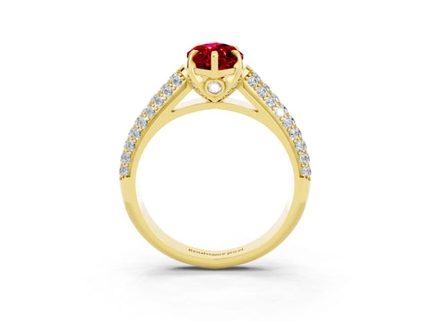 Yellow gold Marquise Cut Ruby Solitaire Ring with Three-Row Pavé Band and Four-Prong Setting_15