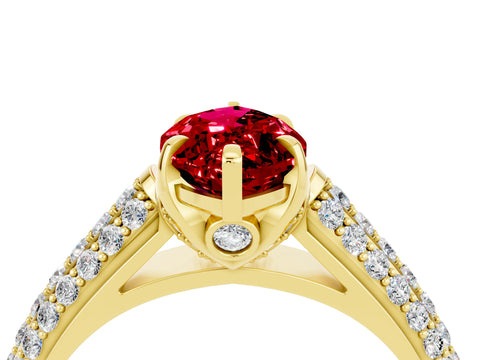 Yellow gold Marquise Cut Ruby Solitaire Ring with Three-Row Pavé Band and Four-Prong Setting_16