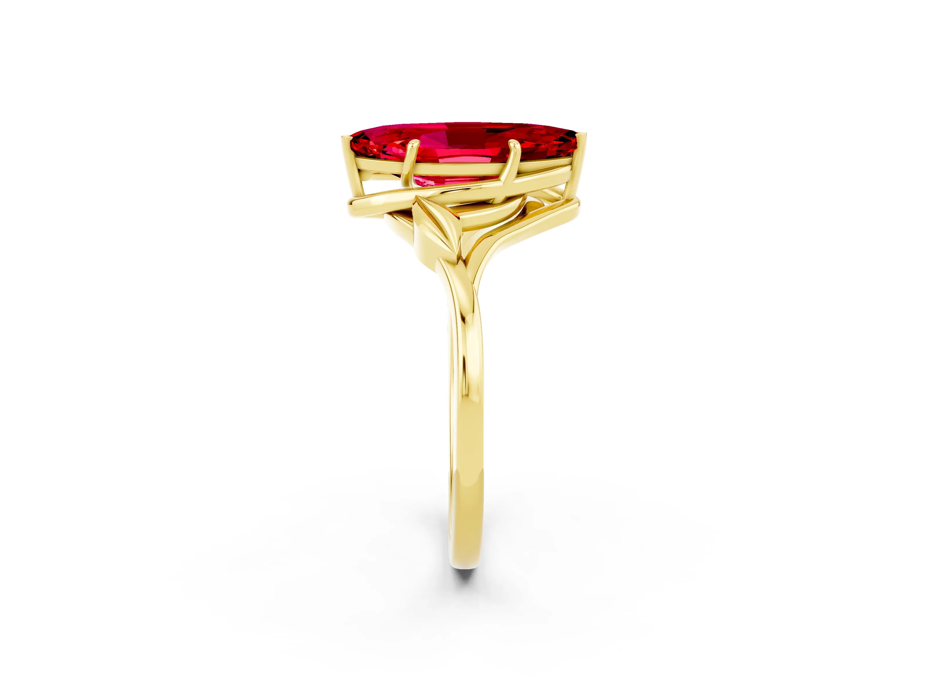 Yellow gold Marquise Cut Ruby Solitaire Ring with Twist Band and Four-Prong Setting_26