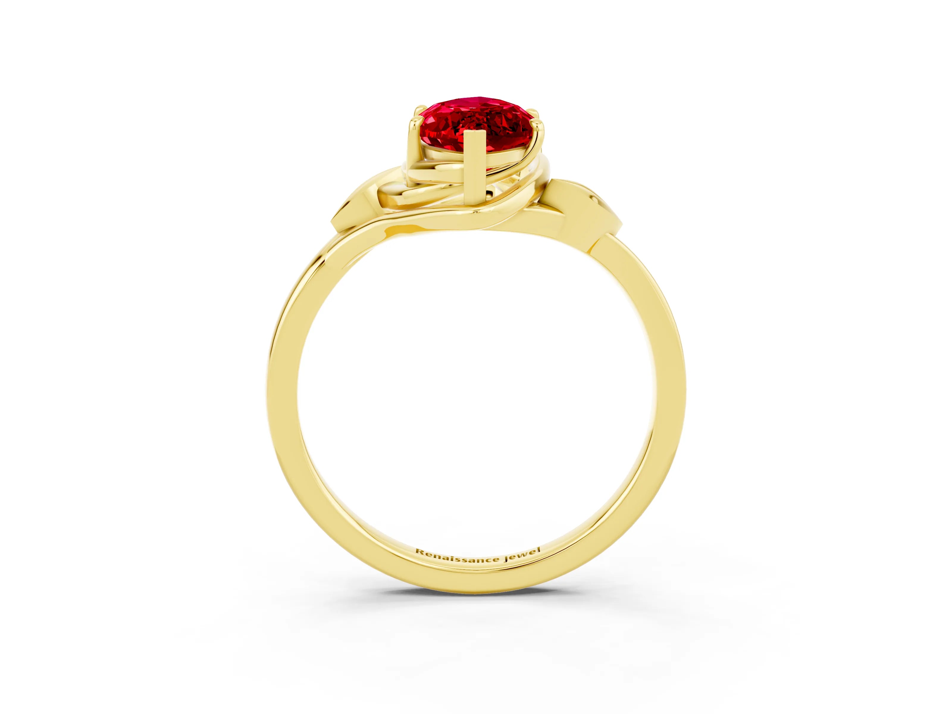 Yellow gold Marquise Cut Ruby Solitaire Ring with Twist Band and Four-Prong Setting_27