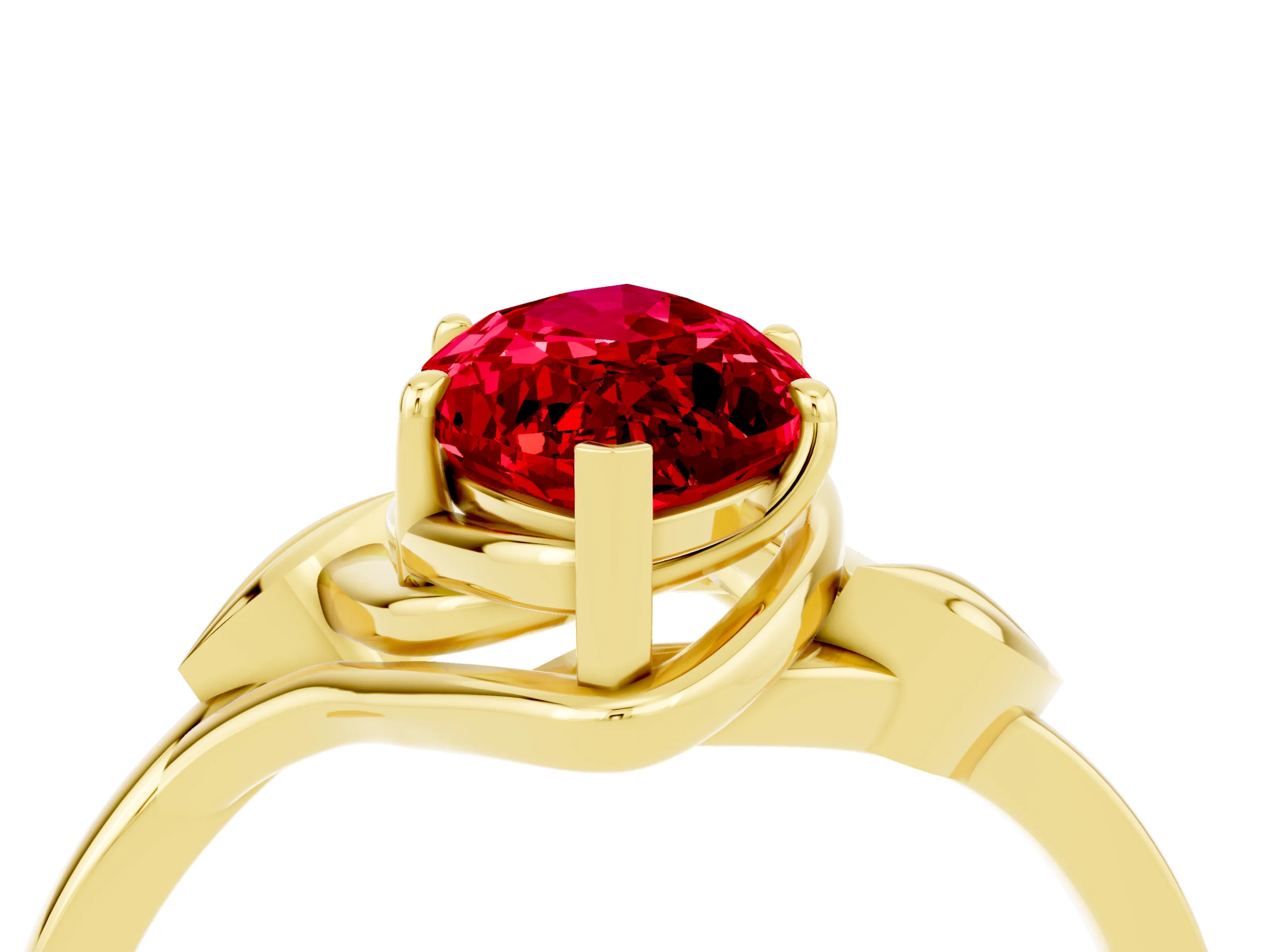 Yellow gold Marquise Cut Ruby Solitaire Ring with Twist Band and Four-Prong Setting_28