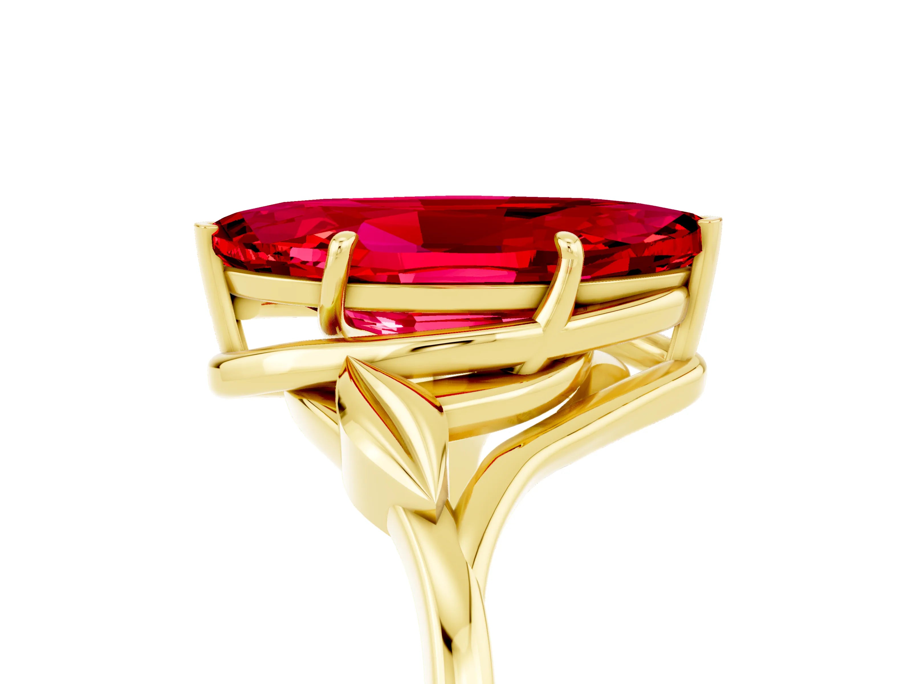 Yellow gold Marquise Cut Ruby Solitaire Ring with Twist Band and Four-Prong Setting_29