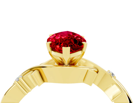 Yellow gold Marquise Cut Ruby Solitaire Ring with Twisted Band and Prong Setting_4