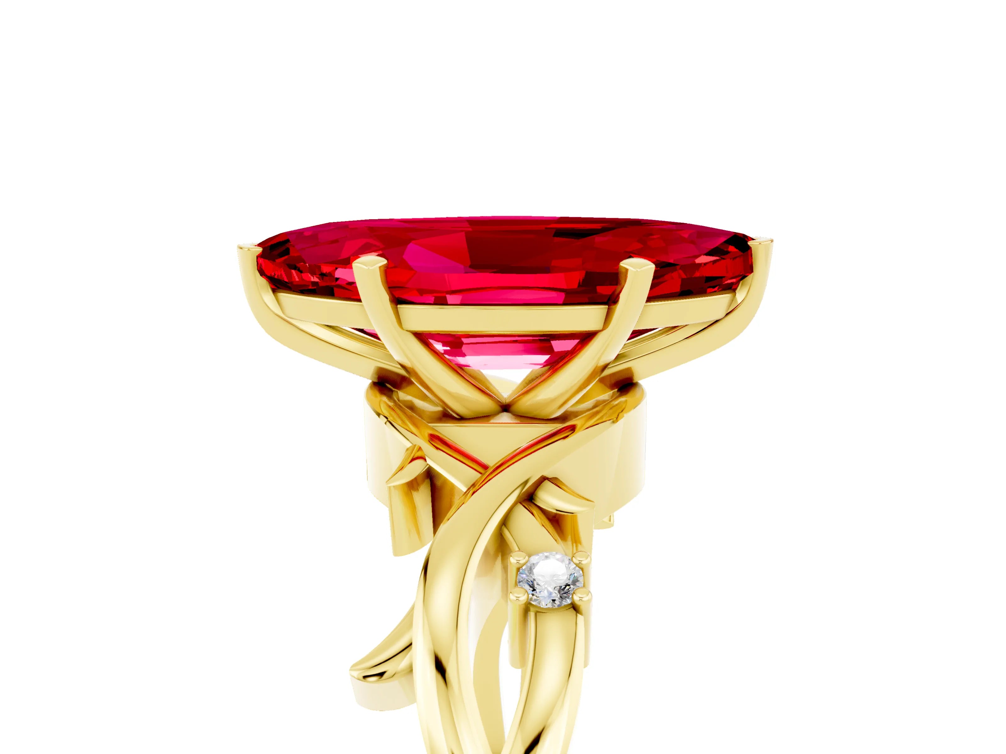 Yellow gold Marquise Cut Ruby Solitaire Ring with Twisted Band and Prong Setting_5