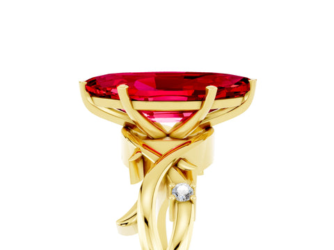 Yellow gold Marquise Cut Ruby Solitaire Ring with Twisted Band and Prong Setting_5