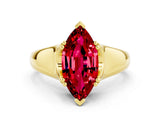 Yellow gold Marquise Cut Ruby Solitaire Ring with Wide Band and Prong Setting