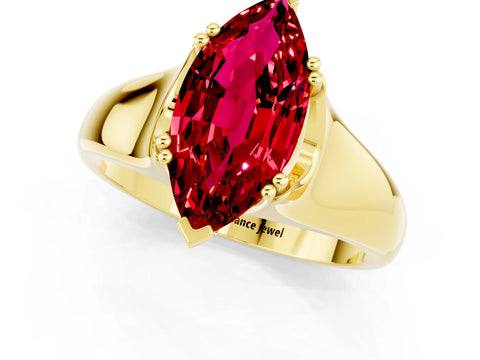 Yellow gold Marquise Cut Ruby Solitaire Ring with Wide Band and Prong Setting_1