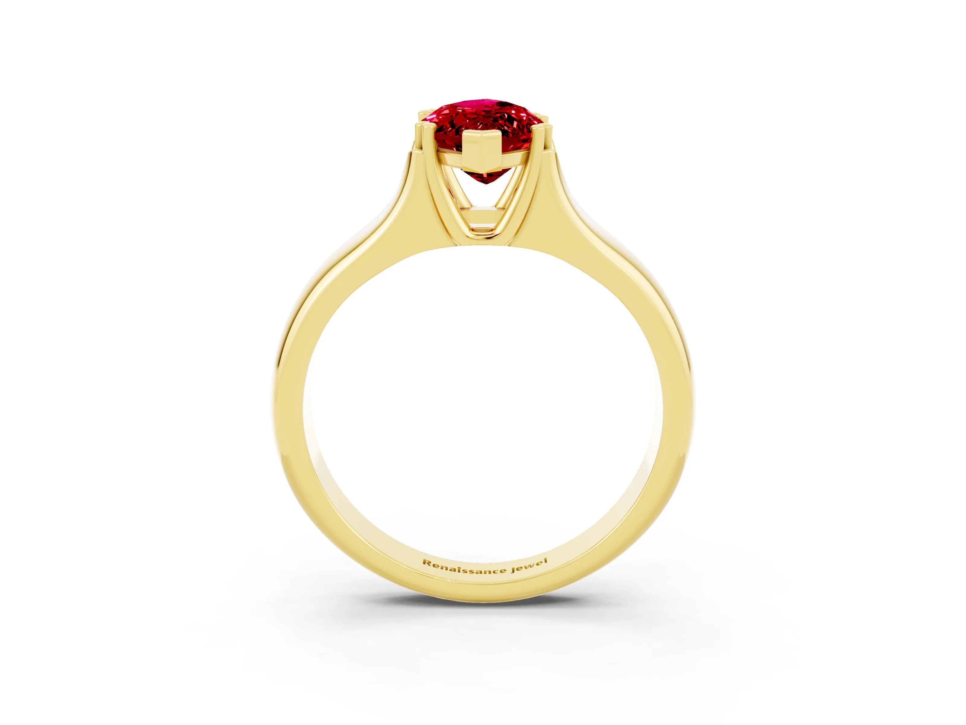 Yellow gold Marquise Cut Ruby Solitaire Ring with Wide Band and Prong Setting_3