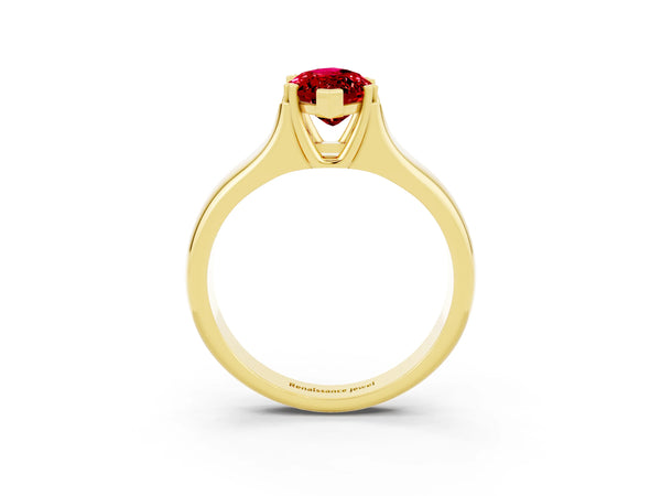 Yellow gold Marquise Cut Ruby Solitaire Ring with Wide Band and Prong Setting