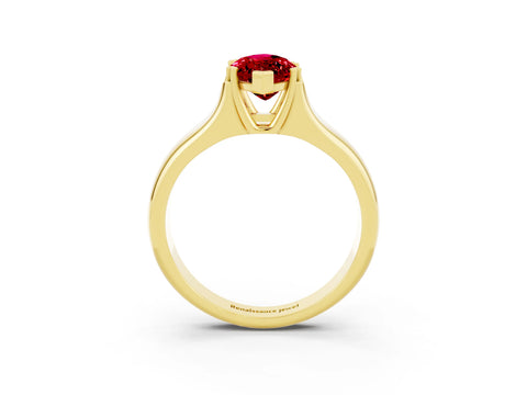Yellow gold Marquise Cut Ruby Solitaire Ring with Wide Band and Prong Setting_3
