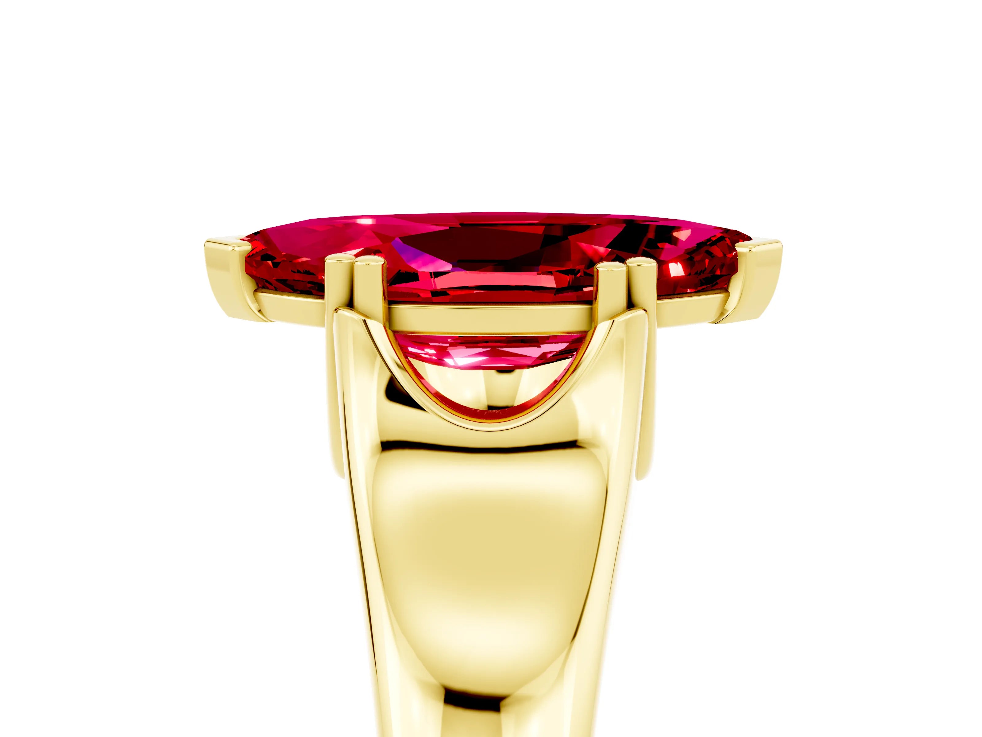 Yellow gold Marquise Cut Ruby Solitaire Ring with Wide Band and Prong Setting_5