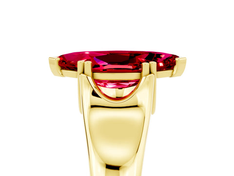 Yellow gold Marquise Cut Ruby Solitaire Ring with Wide Band and Prong Setting_5