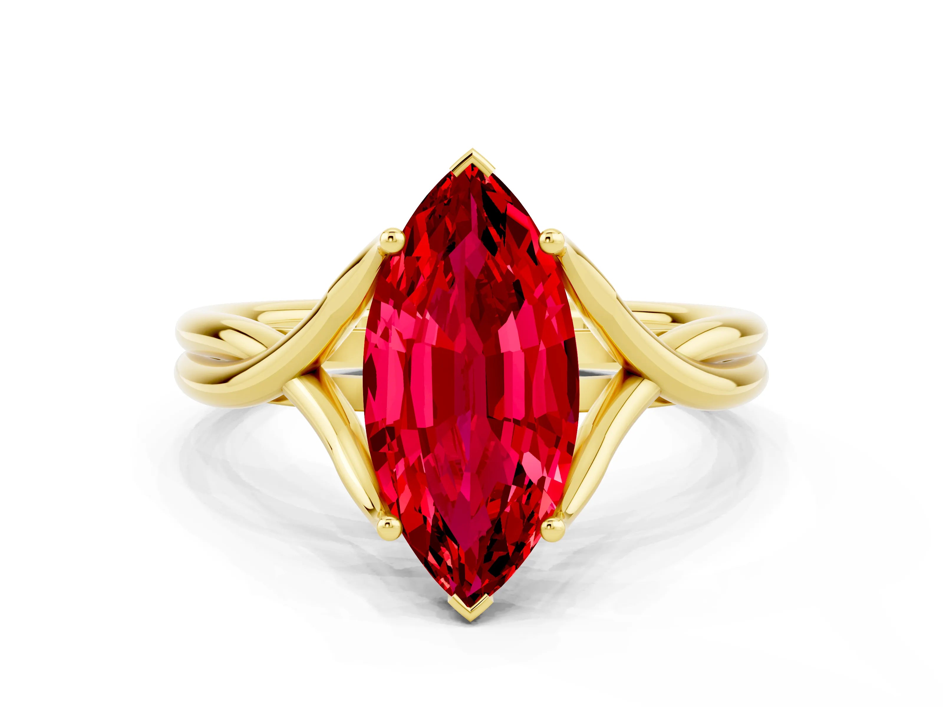 Yellow gold Marquise Cut Ruby Solitaire Twist Band Prong Setting Ring_48