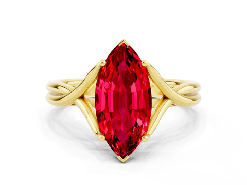 Yellow gold Marquise Cut Ruby Solitaire Twist Band Prong Setting Ring_48