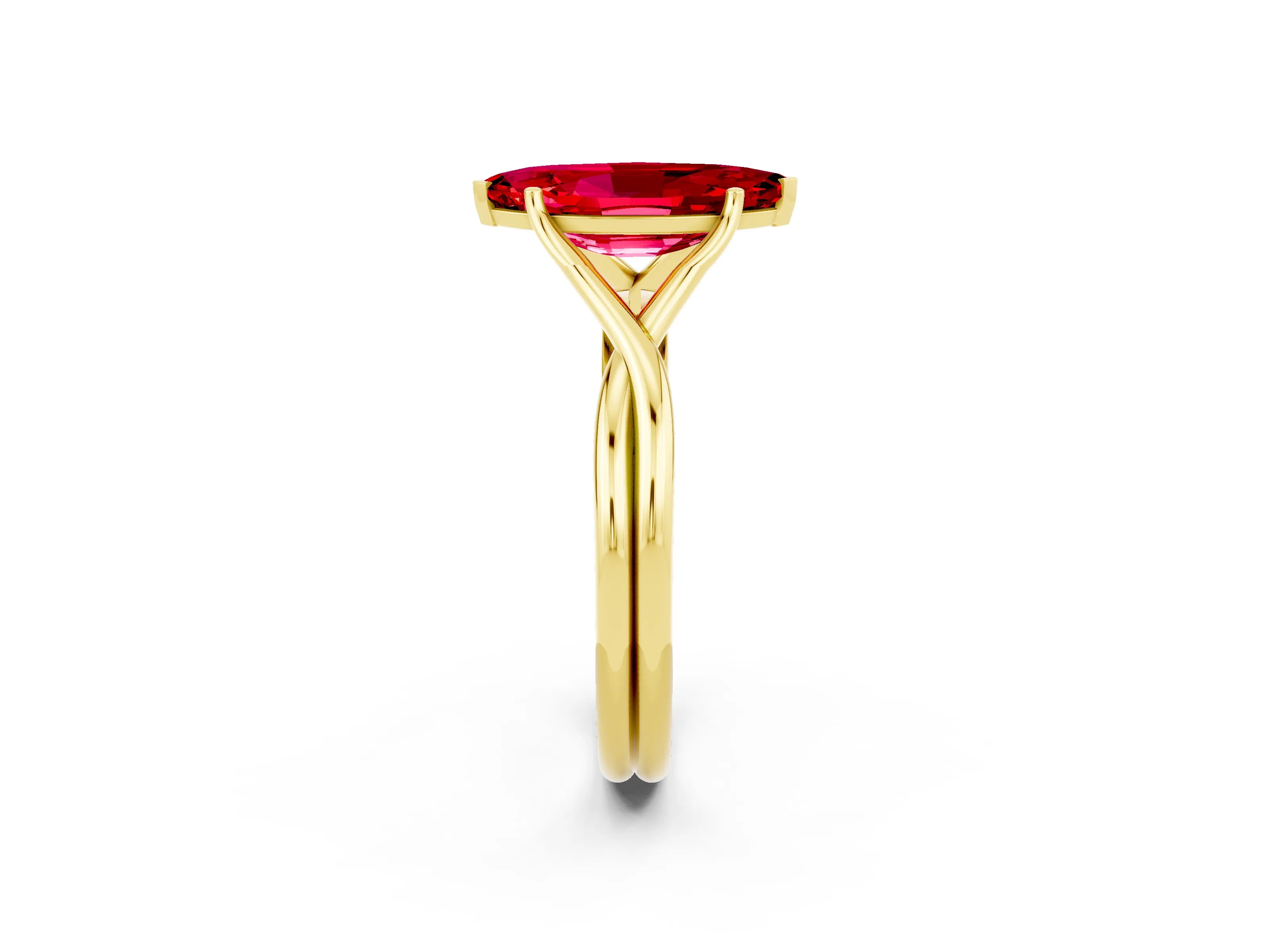 Yellow gold Marquise Cut Ruby Solitaire Twist Band Prong Setting Ring_50