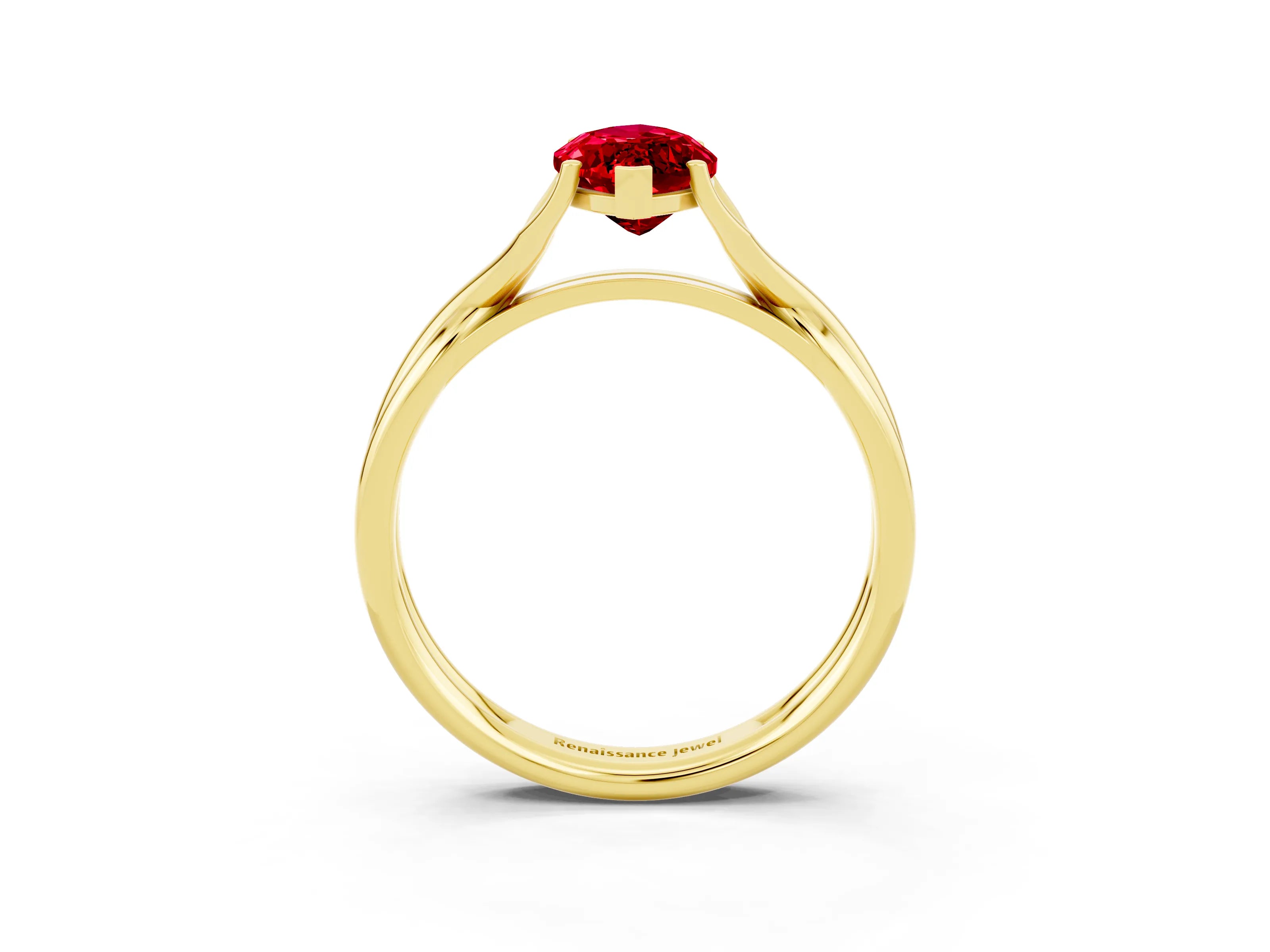 Yellow gold Marquise Cut Ruby Solitaire Twist Band Prong Setting Ring_51