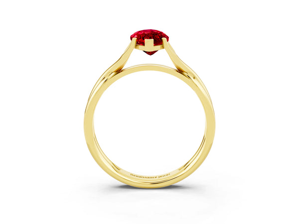Yellow gold Marquise Cut Ruby Solitaire Twist Band Prong Setting Ring