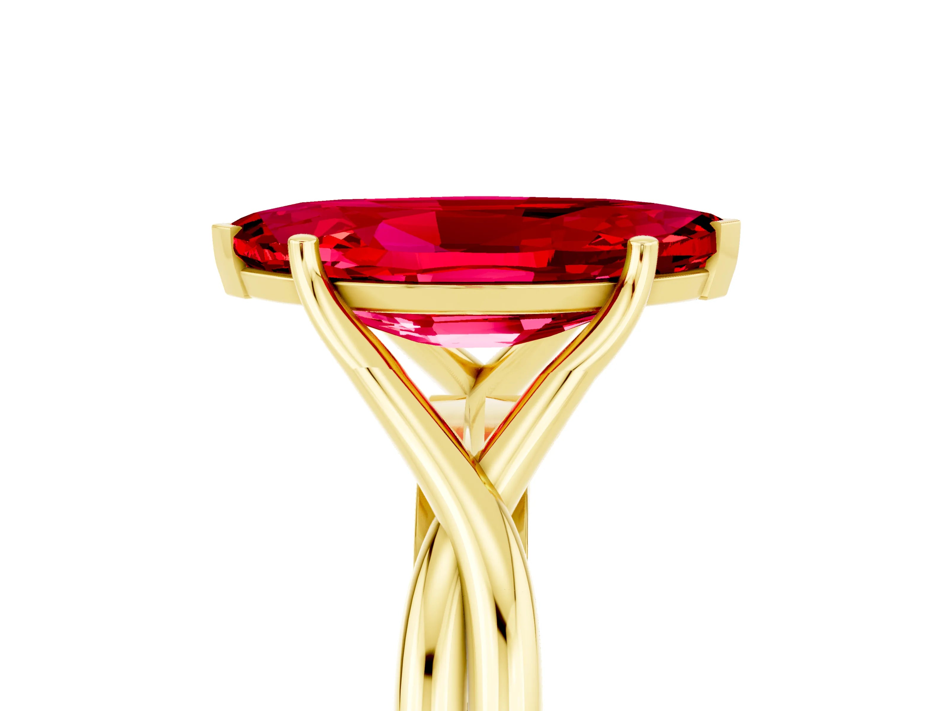 Yellow gold Marquise Cut Ruby Solitaire Twist Band Prong Setting Ring_53
