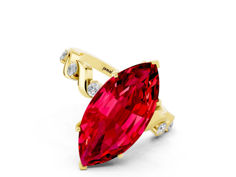 Yellow gold Marquise Cut Ruby Solitaire Twisted Band with Round  Accents and Prong Setting_12