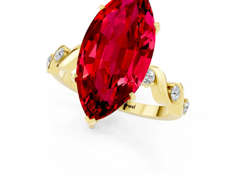 Yellow gold Marquise Cut Ruby Solitaire Twisted Band with Round  Accents and Prong Setting_13
