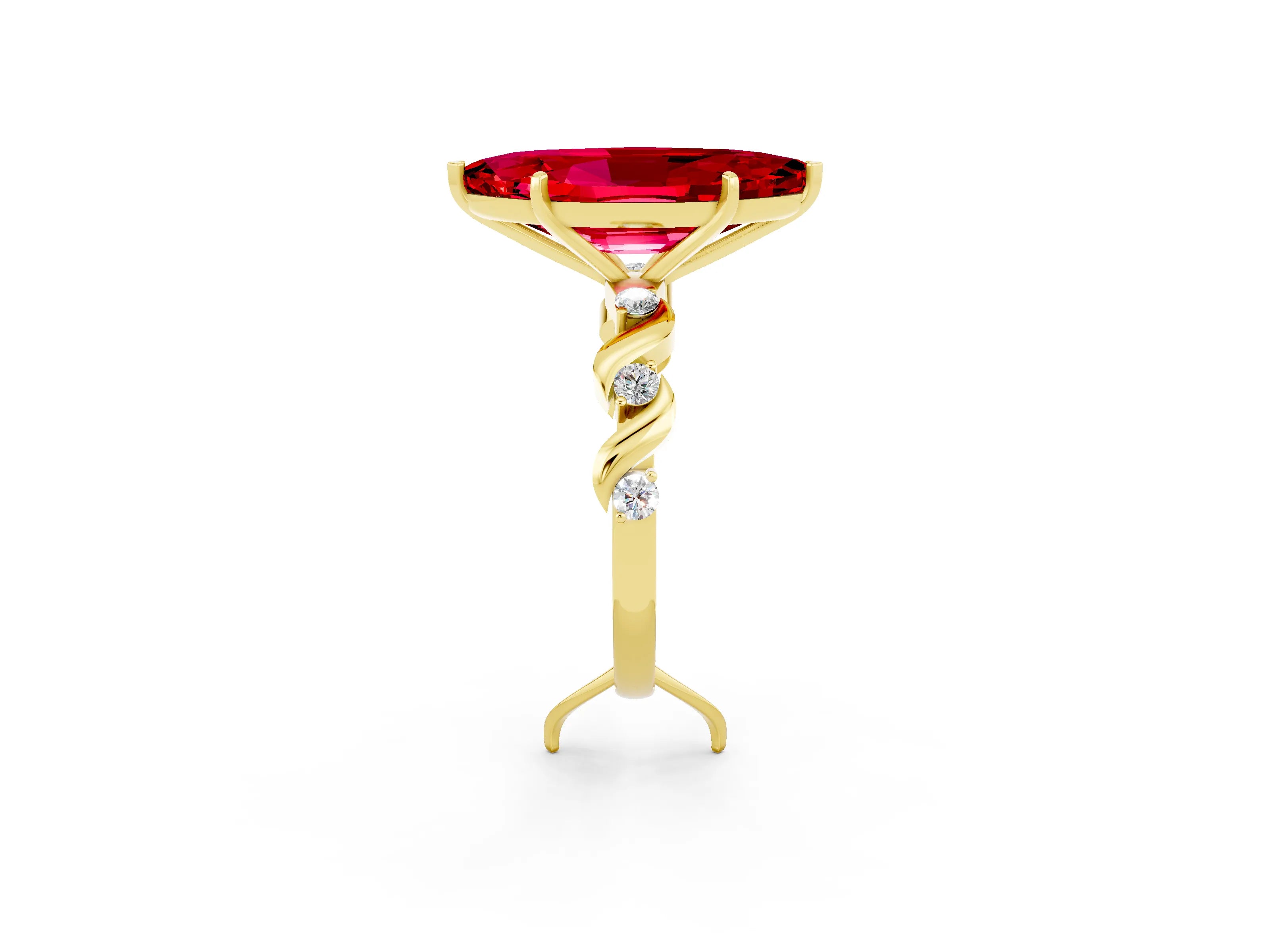 Yellow gold Marquise Cut Ruby Solitaire Twisted Band with Round  Accents and Prong Setting_14
